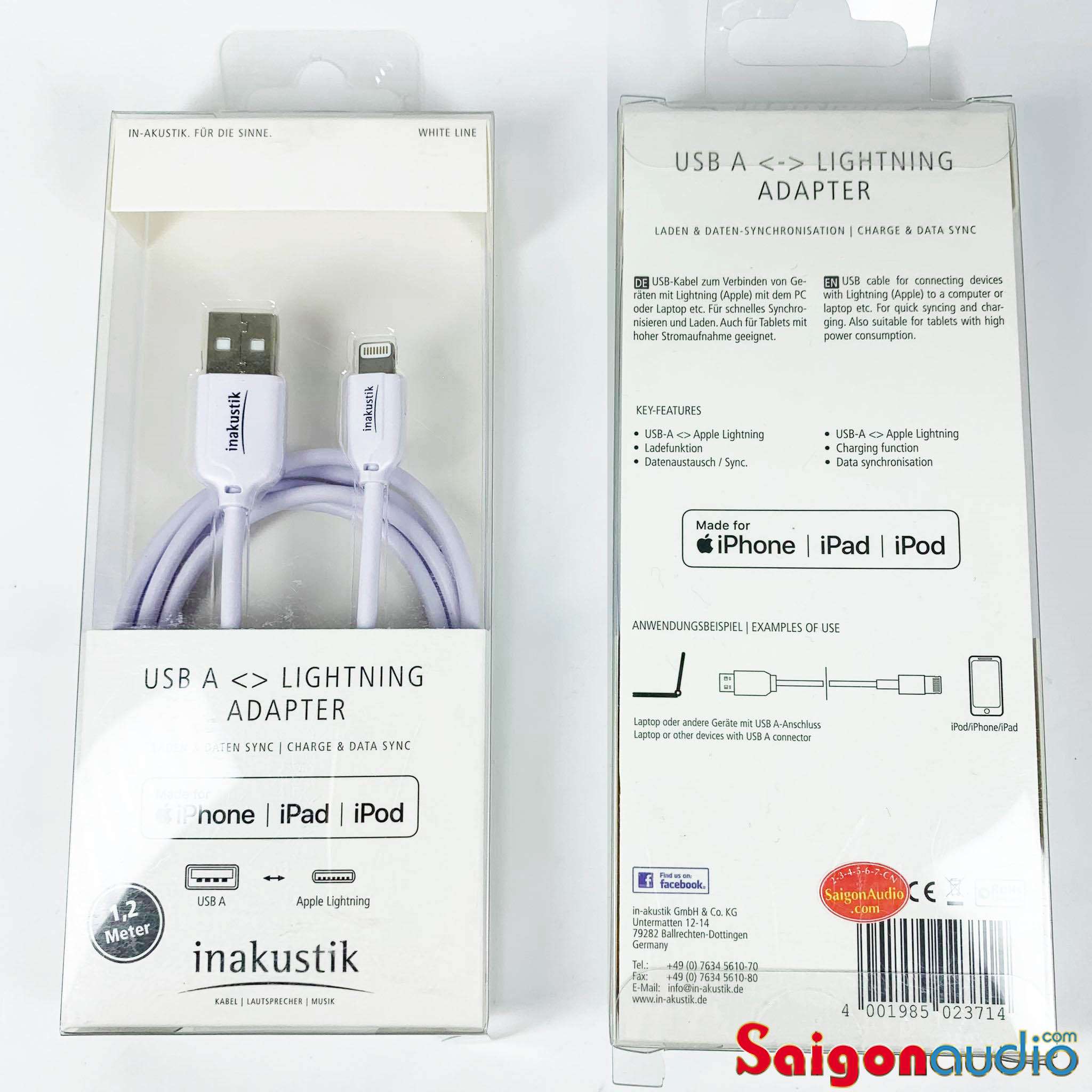 Dây USB-A to Lightning Inakustik cho iphone ipad ipod | 1m2