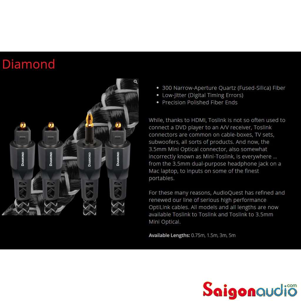 Dây optical Audioquest DIAMOND top-of-the-line | 0.75m